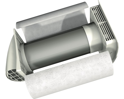 Vue éclatée d''un passage mural pour tuyaux de ventilation