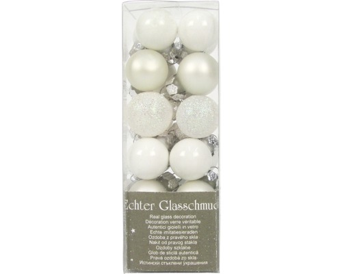 Packung mit zwölf weißen Christbaumkugeln aus Glas