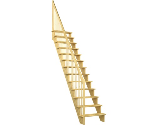 Escalier à limons Pertura Filia pin lamellé-collé sans contremarches verni droit 12 Pièce(s) marches/13 pas de marche garde-corps à barres verticales