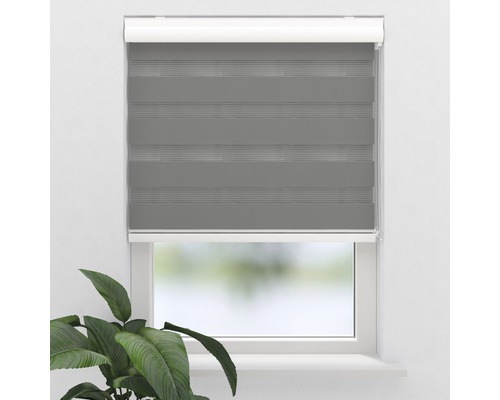 Graues Doppelrollo am Fenster