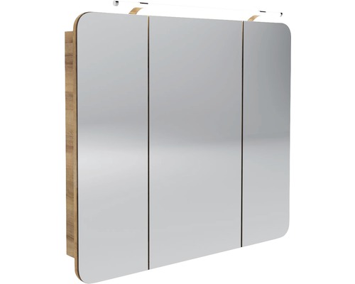 Armoire de toilette FACKELMANN Milano LED lxhxp 90x78x15.5 cm chêne noueux Armoire de toilette à trois portes avec éclairage