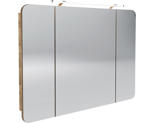 Armoire de toilette FACKELMANN Milano LED lxhxp 110x78x15.5 cm chêne noueux Armoire de toilette à trois portes avec éclairage pour la salle de bains