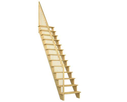 Escalier à limons Pertura Filia pin lamellé-collé sans contremarches verni droit 12 Pièce(s) marches/13 pas de marche garde-corps à barres verticales