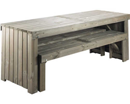 Table de jardin avec banc intégré en bois