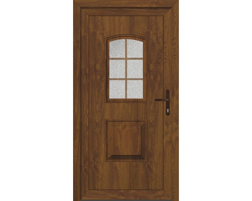 Set complet Porte d'entrée Texas plastique golden oak 100x200 cm DIN droite Porte d''entrée avec insert en verre et poignée de porte