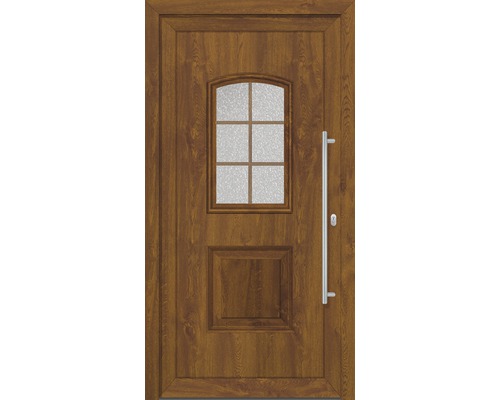 Set complet Porte d'entrée Texas plastique golden oak 100x200 cm DIN droite Porte d''entrée avec insert en verre et poignée