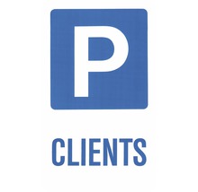 Panneau avec symbole de stationnement et le mot Clients