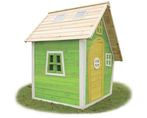 Kinderspielhaus aus Holz mit Fenster und Tür