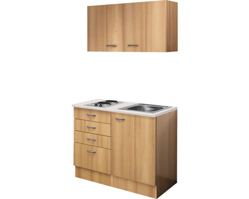 Komplette Miniküche mit Spüle, Kochfeld, Unterschrank und Hängeschrank