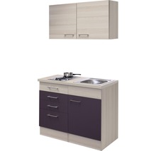 Cuisine compacte avec évier, plaque de cuisson et armoire suspendue