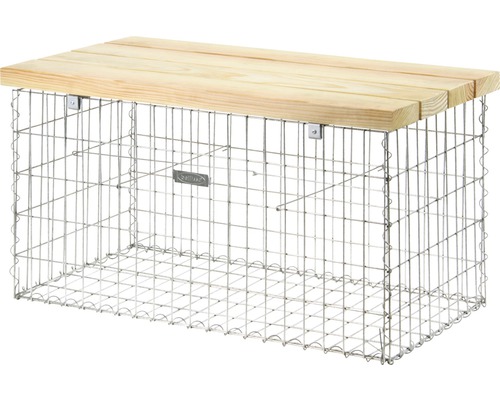 Banc de gabion avec plateau en bois