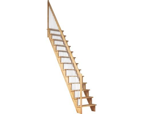 Escalier à limons Pertura Filia hêtre massif sans contremarches non traité droit 65 cm 12 marches/13 pas de marche sans garde-corp