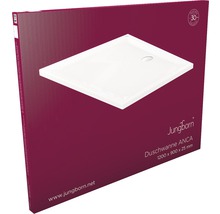 Verpackung einer weißen Jungborn Duschwanne ANCA, Größe 1200 x 900 x 25 mm