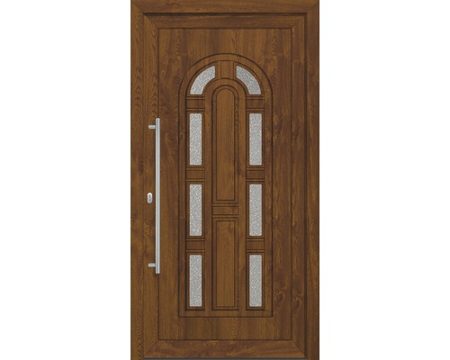 Set complet Porte d'entrée Florida plastique golden oak 100x210 cm DIN gauche Porte d''entrée avec insert en verre et poignée