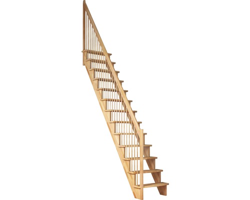 Escalier à limon latéral escalier de meunier Pertura Filia hêtre massif sans contremarches droit 12 marches / 13 pas de marche garde-corps à barres verticales