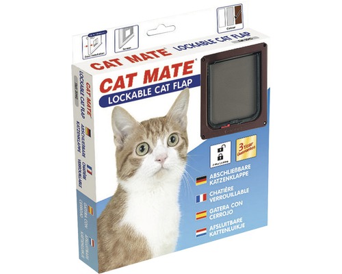 Katzenklappe Cat Mate abschliessbar ohne Tunnel Einbautiefe bis 13 mm 165 x 174 mm braun