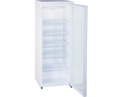 Congélateur autonome avec porte ouverte et plusieurs étagères