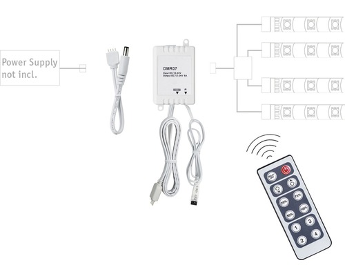 LED-Strip-Controller mit Fernbedienung und Anschlussplan, Netzteil nicht im Lieferumfang enthalten