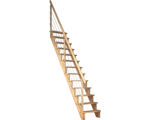Escalier à limon latéral escalier de meunier Pertura Filia hêtre massif sans contremarches droit 12 marches / 13 pas de marche garde-corps à barres horizontales