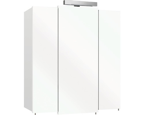 Armoire de toilette à LED pelipal Livorno I lxhxp 68x73x20 cm blanc brillant Armoire blanche avec trois portes et éclairage