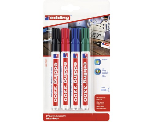 Edding 3300 Permanentmarker Set mit vier Stiften in verschiedenen Farben