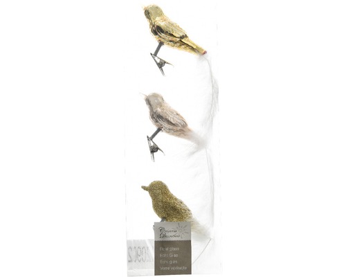 Figurine décorative oiseau en verre H 3,5 cm or 3 pièces