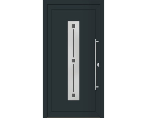 Set complet Porte d'entrée Nevada aluminium gris anthracite 110x210 cm DIN droite Porte d''entrée avec insert en verre vertical et barre de poignée