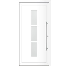 Porte d''entrée blanche avec trois inserts en verre et poignée barre