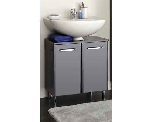 Waschbeckenunterschrank Pelipal 327 BxHxT 60x53x33 cm Frontfarbe anthrazit Badezimmer mit Waschbecken, Armatur, Unterschrank mit zwei Türen und Handtuch