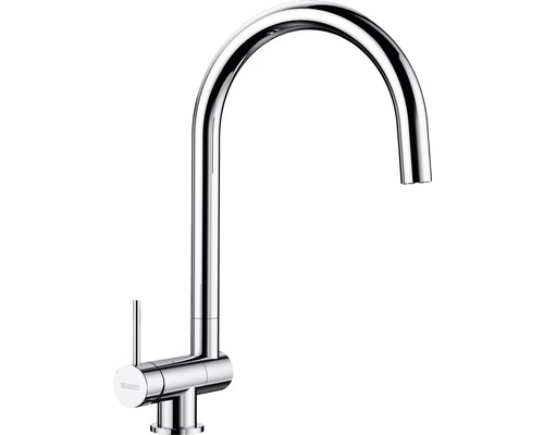 Robinetterie de cuisine avec mitigeur à gauche pour montage devant une fenêtre Blanco Coressa-F chrome brillant 521544