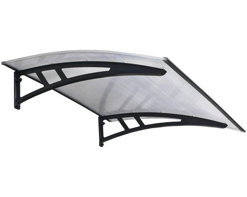 PALRAM-Canopia Vordach Calisto 136x95 cm anthrazit Polycarbonat transparent Türvordach mit transparentem Dach und schwarzen Halterungen