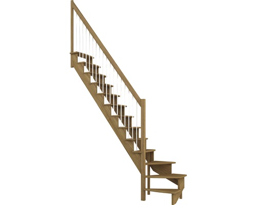 Escalier à limon latéral Pertura Filia chêne sans contremarches 1/4-tournant en bas à gauche 12 marches / 13 pas de marche