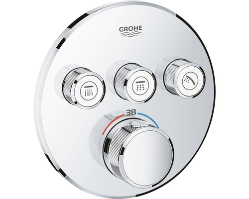 Logo Grohe, robinet de douche avec régulateur de température et différents types de jets