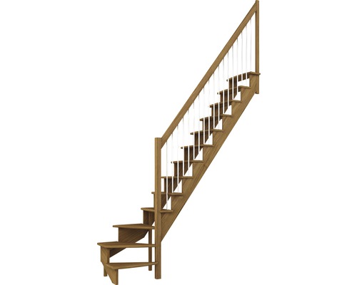 Escalier à limon latéral escalier de meunier Pertura Filia chêne sans contremarches 1/4-tournant en bas à droite 12 marches / 13 pas de marche