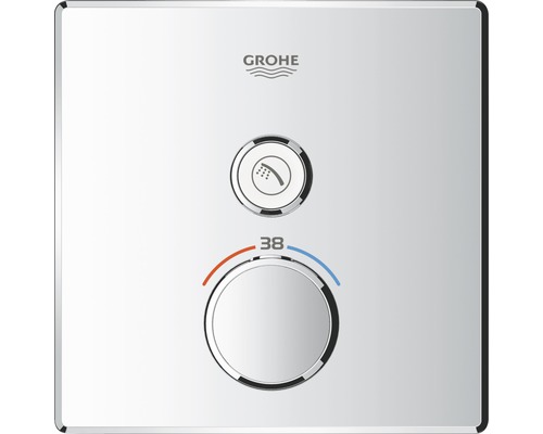 Robinet de douche avec thermostat GROHE Grohtherm SmartControl chrome 29123000 Logo Grohe. Thermostat apparent avec fonction douche et réglage de la température.