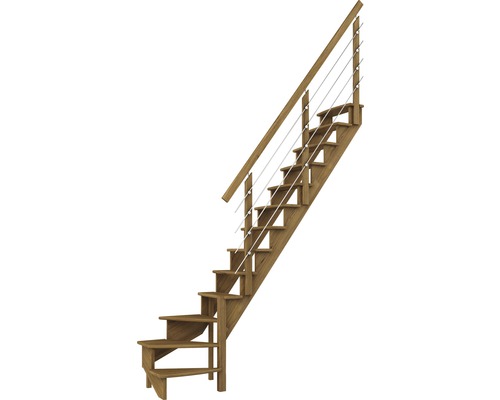 Escalier à limon latéral Pertura Filia chêne sans contremarches 1/4-tournant en bas à droite 12 marches / 13 pas de marche