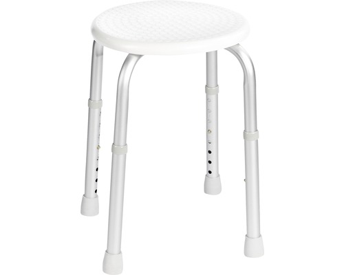 Tabouret de douche blanc avec pieds en aluminium réglables