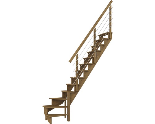 Escalier à limon latéral escalier de meunier Pertura Filia chêne sans contremarches 1/4-tournant en bas à droite 12 marches / 13 pas de marche