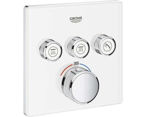 Thermostat de douche encastré GROHE Grohtherm SmartControl blanc lune 29157LS0 Logo Grohe avec mitigeur de douche doté de trois commandes rondes et d''un régulateur de température