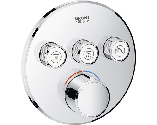 Robinet de baignoire encastré GROHE GROHE SmartControl Mixer chrome 29146000 Logo Grohe. Mitigeur thermostatique apparent avec trois robinets d''arrêt pour douche.