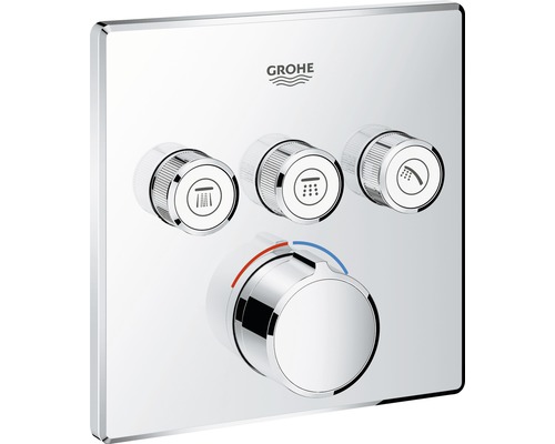 Robinetterie Grohe avec trois régulateurs pour commander différentes fonctions de douche et un régulateur de température