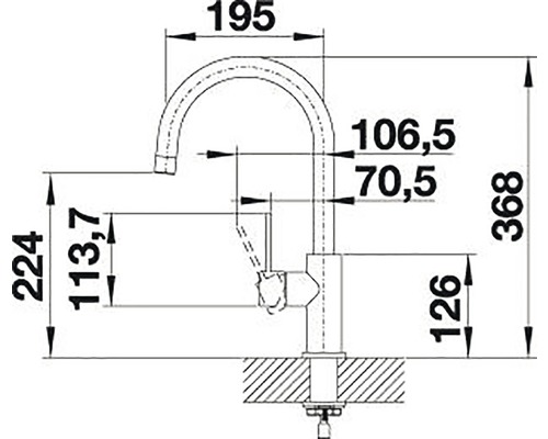 Dessin technique d''un robinet de cuisine avec dimensions
