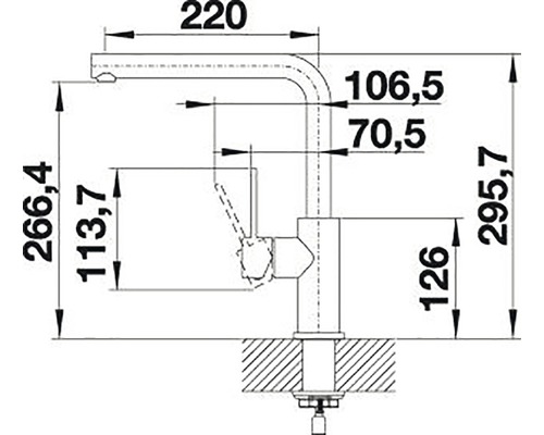 Schéma technique d''un robinet de cuisine avec dimensions