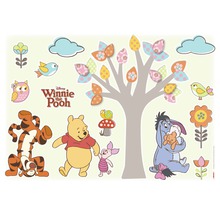 Sticker mural Winnie l''ourson avec Winnie l''ourson, Tigrou, Porcinet, Bourriquet, Hibou et motifs d''arbres