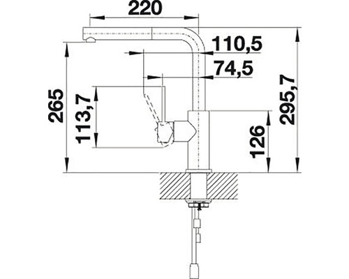 Dessin technique d''un robinet de cuisine avec dimensions