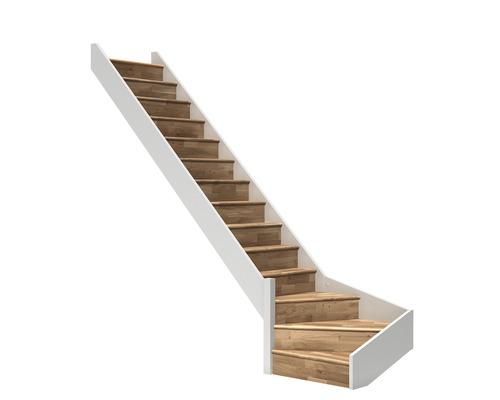 Escalier à limon latéral Pertura Elenie chêne avec contremarches 1/4-tournant en bas à gauche 16 marches / 17 pas de marche