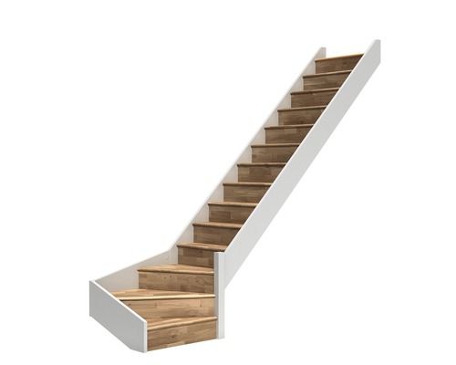 Escalier à limon latéral Pertura Elenie chêne avec contremarches 1/4-tournant en bas à droite 16 marches / 17 pas de marche