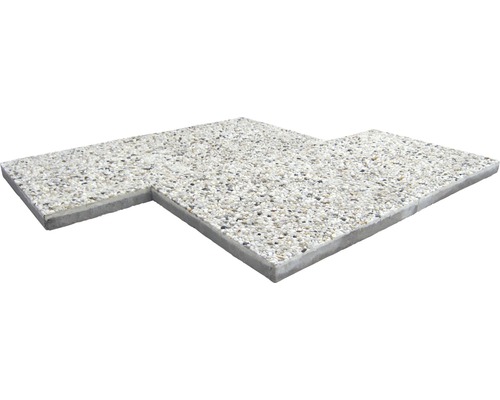 Dalle en béton lavé béton blanc quartz 5,6/8 mm 50x50x4 cm Deux dalles de trottoir reliées avec revêtement de gravier