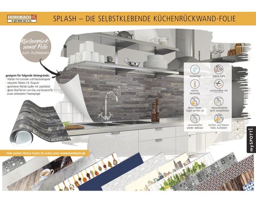 Selbstklebende Küchenrückwandfolie mit Steinmuster in einer modernen Küche.