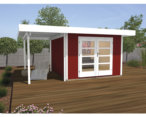 Abri de jardin weka Designhaus 126 A taille 2 avec plancher et toiture latérale 442x240 cm rouge suédois